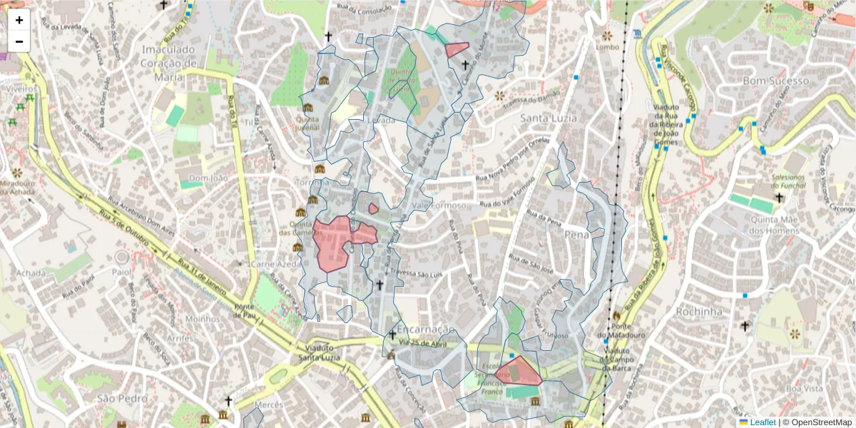 Mapa detalhado do código postal 9050-054 com limites, códigos postais vizinhos e agências dos correios