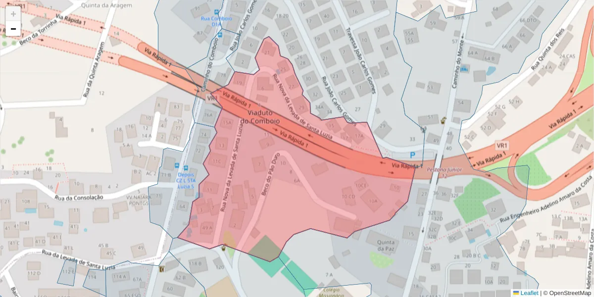 Mapa detalhado do código postal 9050-057 com limites, códigos postais vizinhos e agências dos correios