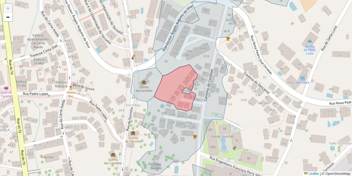 Mapa detalhado do código postal 9050-058 com limites, códigos postais vizinhos e agências dos correios