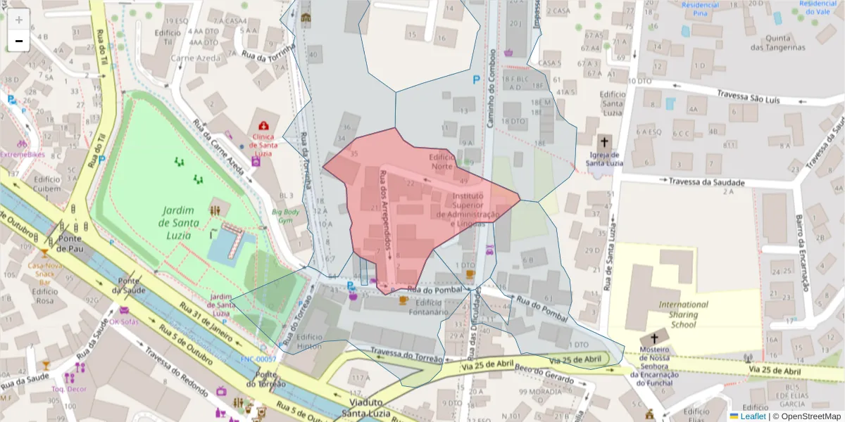 Mapa detalhado do código postal 9050-059 com limites, códigos postais vizinhos e agências dos correios