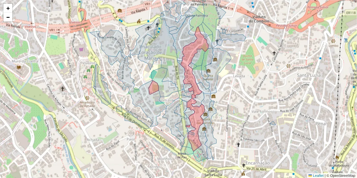 Mapa detalhado do código postal 9050-062 com limites, códigos postais vizinhos e agências dos correios