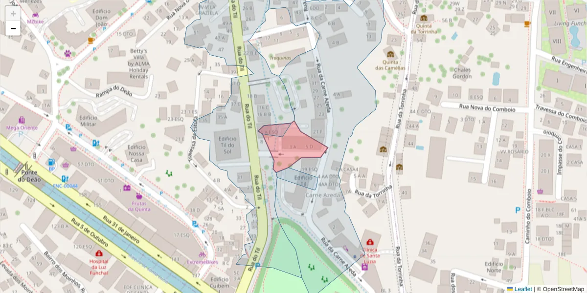 Mapa detalhado do código postal 9050-064 com limites, códigos postais vizinhos e agências dos correios