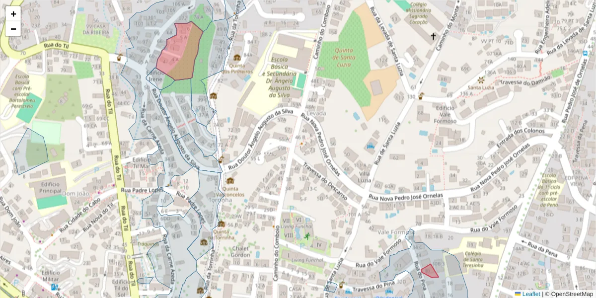 Mapa detalhado do código postal 9050-065 com limites, códigos postais vizinhos e agências dos correios