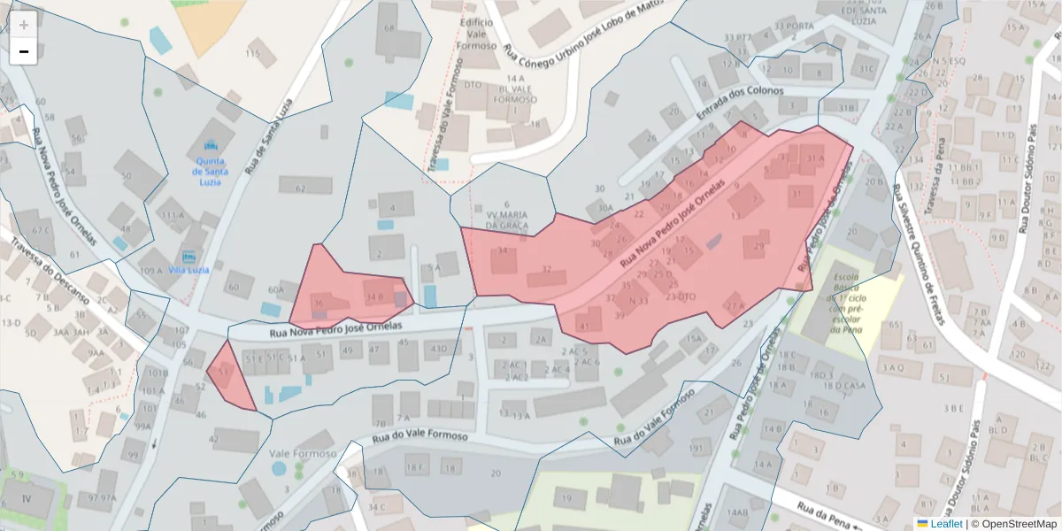 Mapa detalhado do código postal 9050-072 com limites, códigos postais vizinhos e agências dos correios