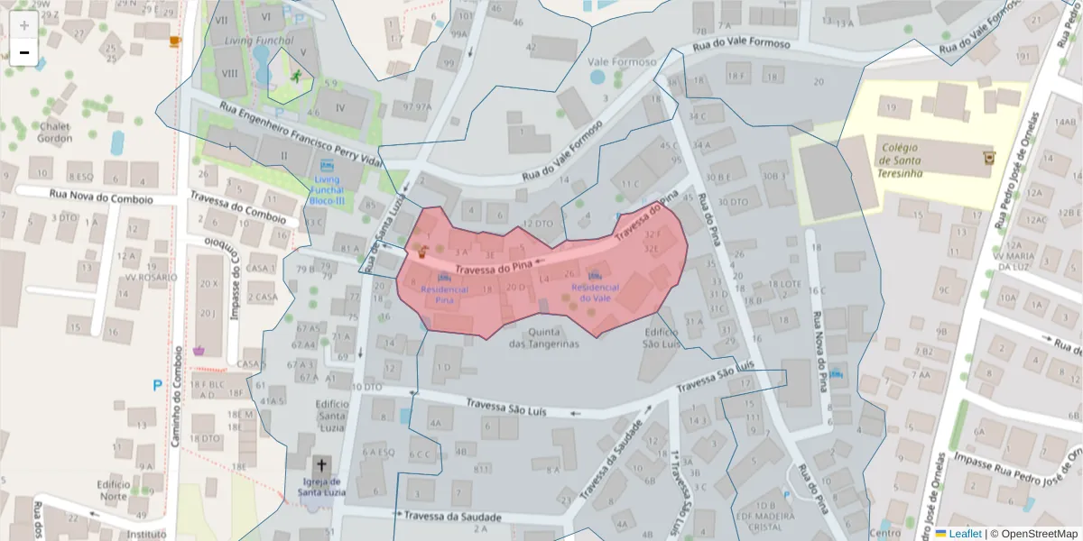Mapa detalhado do código postal 9050-074 com limites, códigos postais vizinhos e agências dos correios
