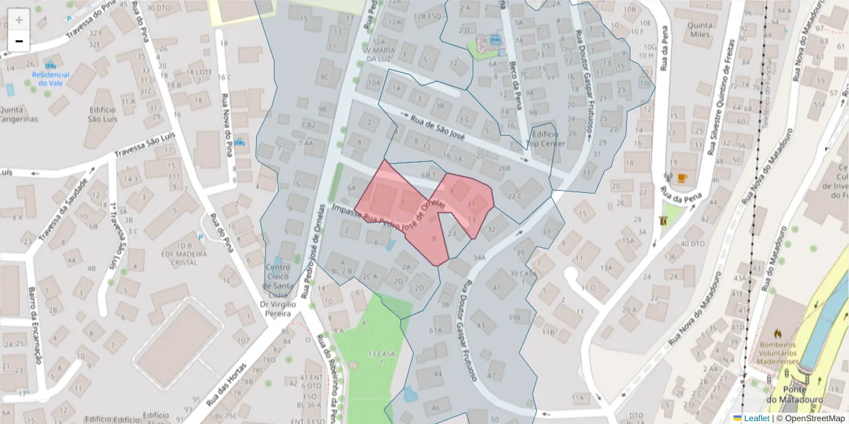 Mapa detalhado do código postal 9050-080 com limites, códigos postais vizinhos e agências dos correios