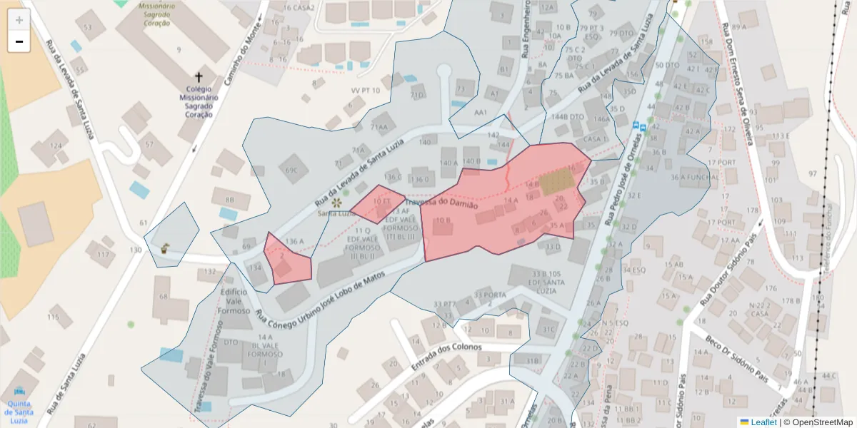 Mapa detalhado do código postal 9050-088 com limites, códigos postais vizinhos e agências dos correios