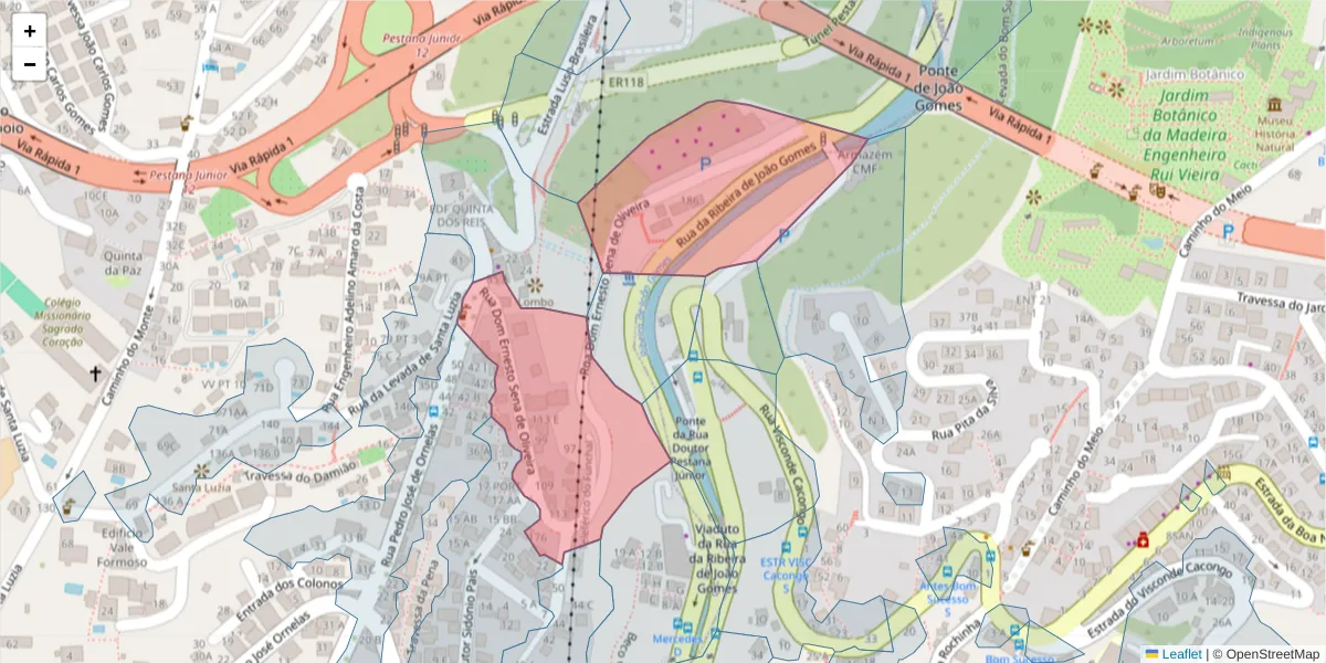 Mapa detalhado do código postal 9050-092 com limites, códigos postais vizinhos e agências dos correios