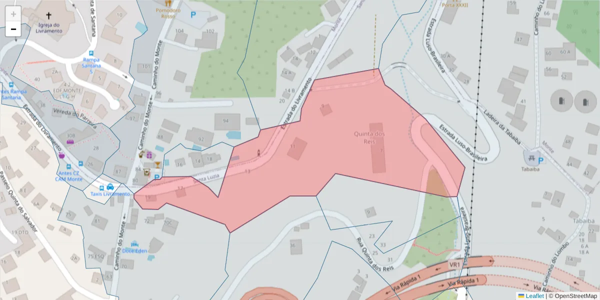 Mapa detalhado do código postal 9050-102 com limites, códigos postais vizinhos e agências dos correios