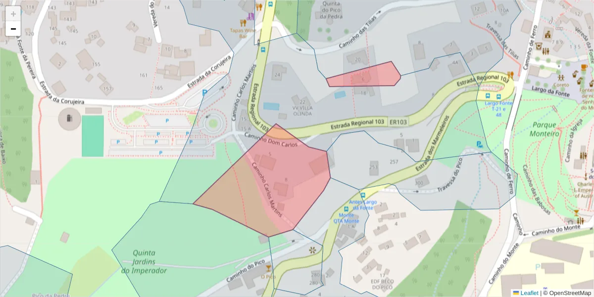 Mapa detalhado do código postal 9050-198 com limites, códigos postais vizinhos e agências dos correios