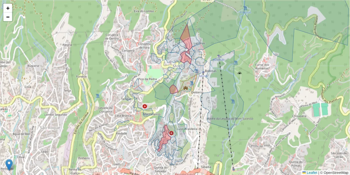 Mapa detalhado do código postal 9050-208 com limites, códigos postais vizinhos e agências dos correios