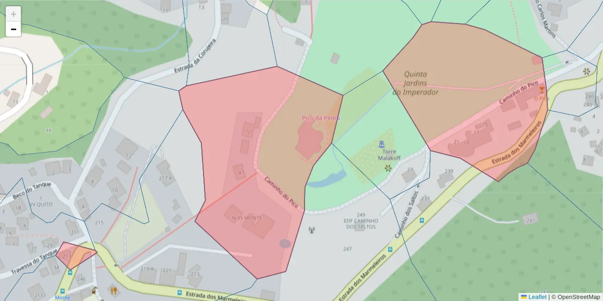 Mapa detalhado do código postal 9050-210 com limites, códigos postais vizinhos e agências dos correios