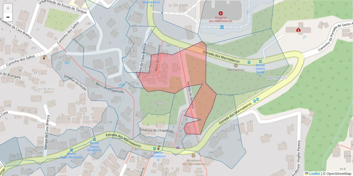 Mapa detalhado do código postal 9050-213 com limites, códigos postais vizinhos e agências dos correios