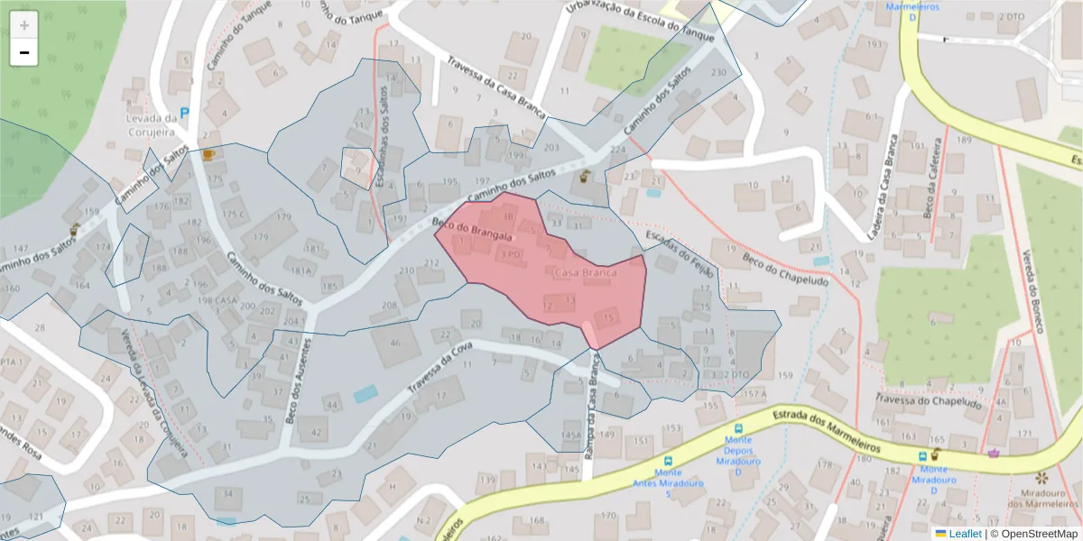 Mapa detalhado do código postal 9050-215 com limites, códigos postais vizinhos e agências dos correios