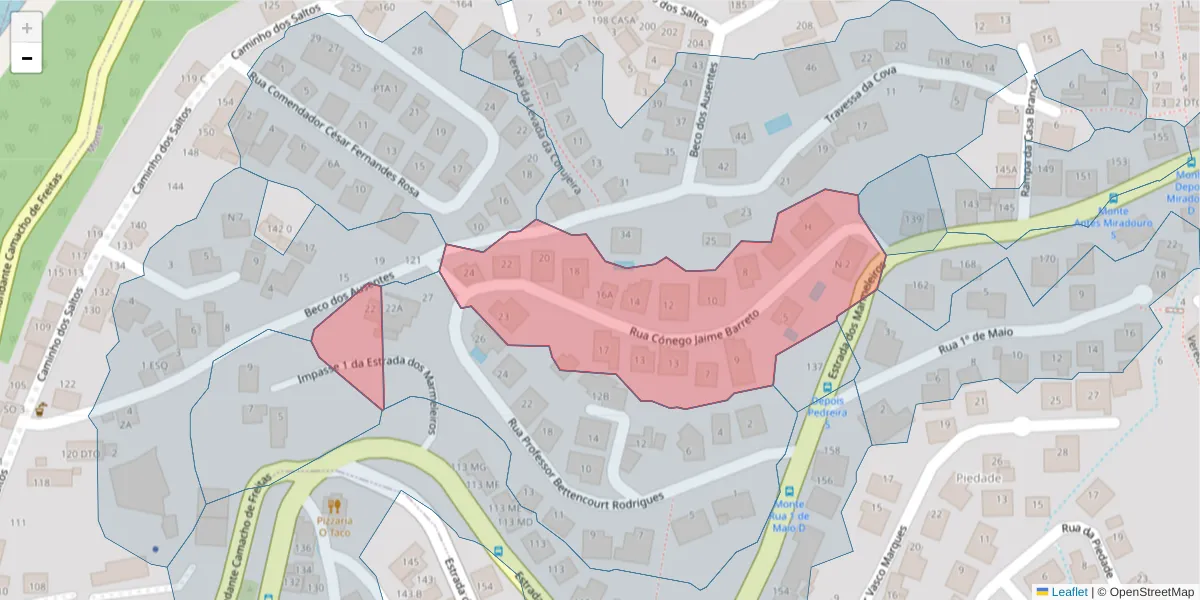 Mapa detalhado do código postal 9050-225 com limites, códigos postais vizinhos e agências dos correios