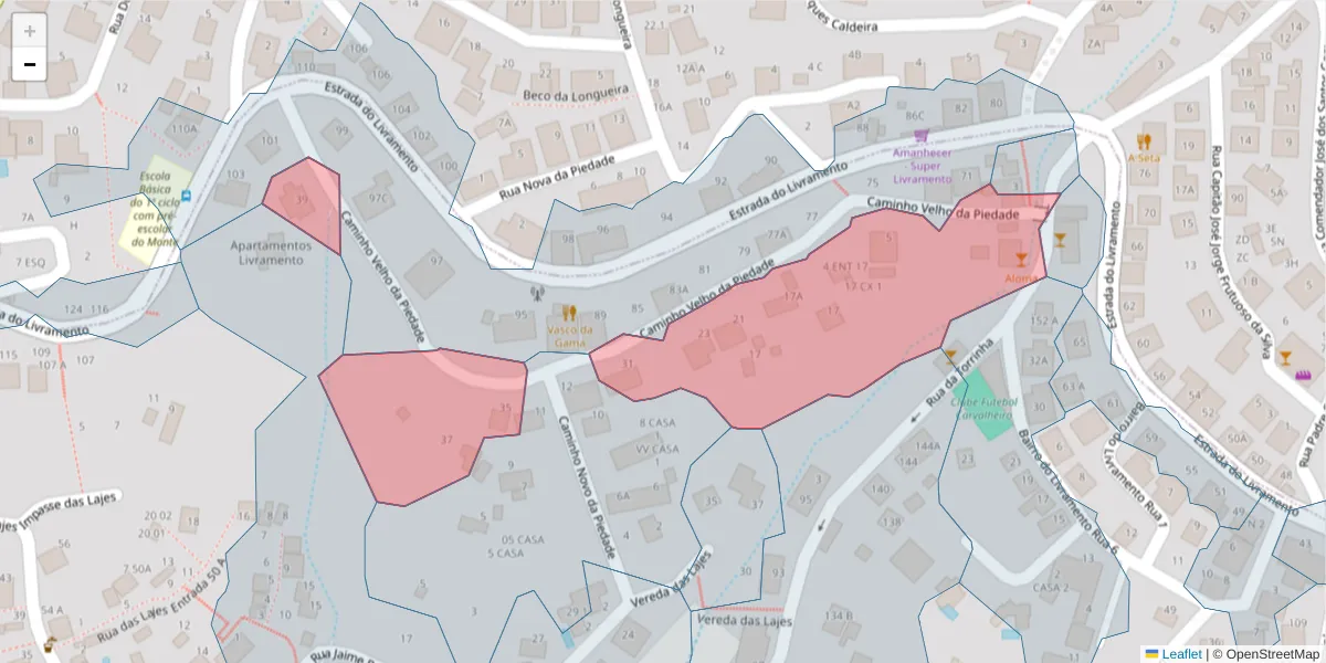 Mapa detalhado do código postal 9050-233 com limites, códigos postais vizinhos e agências dos correios