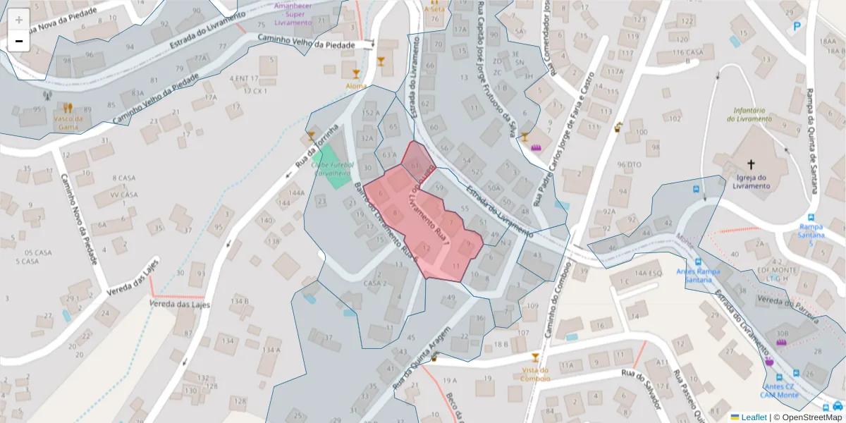 Mapa detalhado do código postal 9050-235 com limites, códigos postais vizinhos e agências dos correios