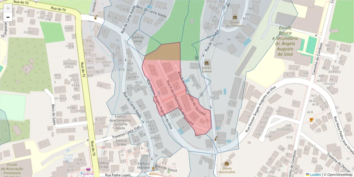 Mapa detalhado do código postal 9050-236 com limites, códigos postais vizinhos e agências dos correios