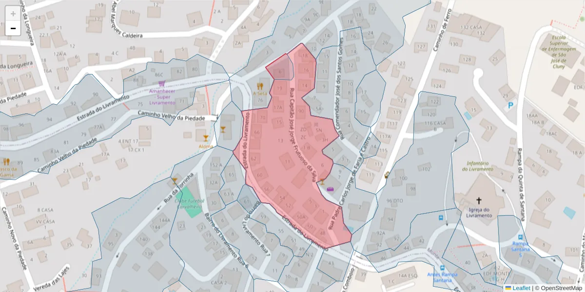 Mapa detalhado do código postal 9050-292 com limites, códigos postais vizinhos e agências dos correios