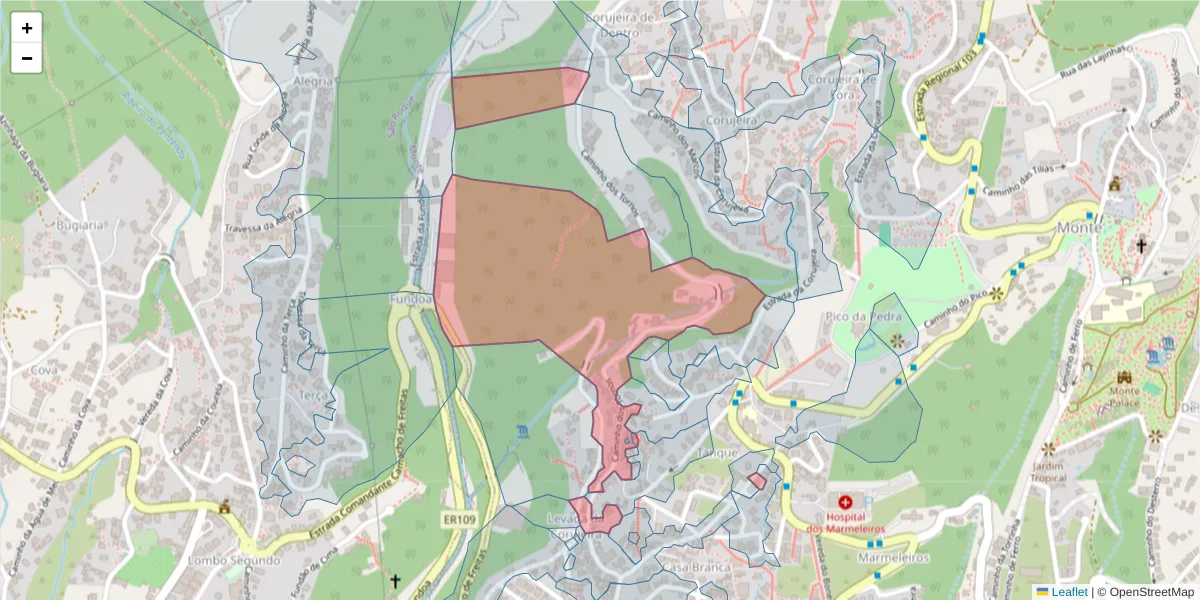 Mapa detalhado do código postal 9050-331 com limites, códigos postais vizinhos e agências dos correios