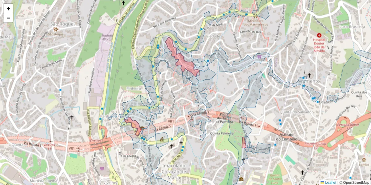 Mapa detalhado do código postal 9050-403 com limites, códigos postais vizinhos e agências dos correios
