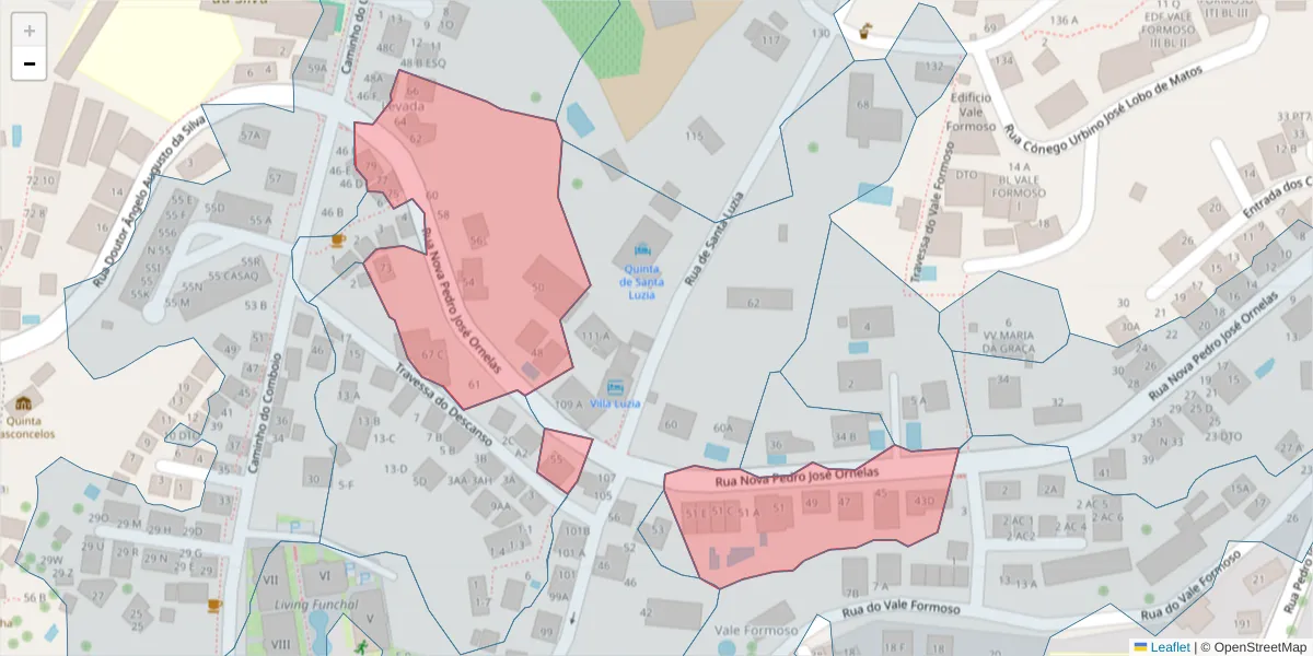 Mapa detalhado do código postal 9050-410 com limites, códigos postais vizinhos e agências dos correios