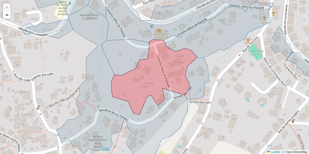 Mapa detalhado do código postal 9050-419 com limites, códigos postais vizinhos e agências dos correios