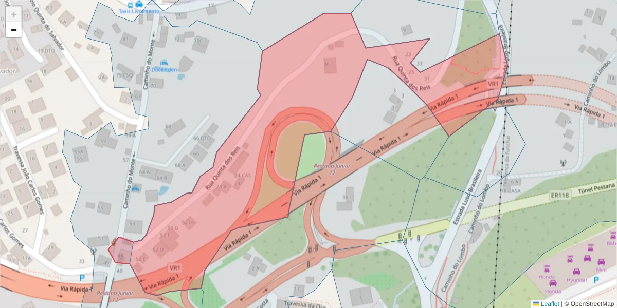 Mapa detalhado do código postal 9050-424 com limites, códigos postais vizinhos e agências dos correios