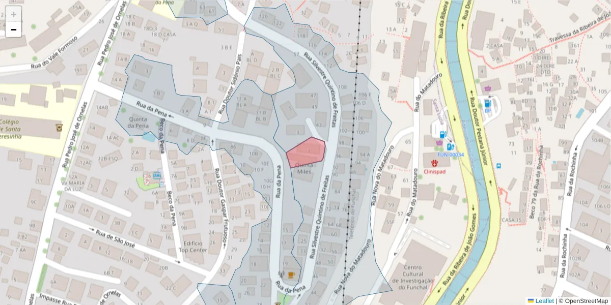 Mapa detalhado do código postal 9050-426 com limites, códigos postais vizinhos e agências dos correios