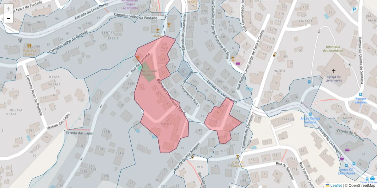 Mapa detalhado do código postal 9050-428 com limites, códigos postais vizinhos e agências dos correios