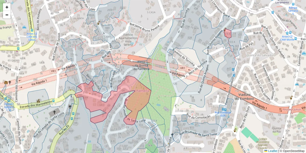 Mapa detalhado do código postal 9050-430 com limites, códigos postais vizinhos e agências dos correios