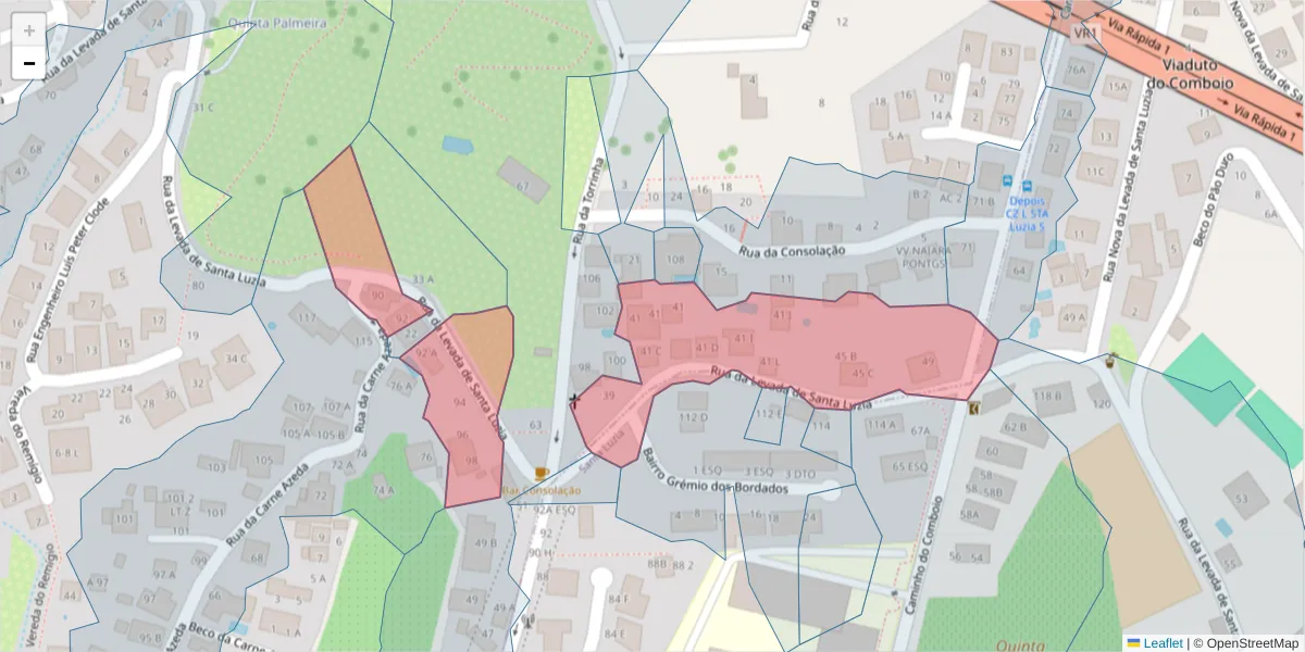 Mapa detalhado do código postal 9050-432 com limites, códigos postais vizinhos e agências dos correios