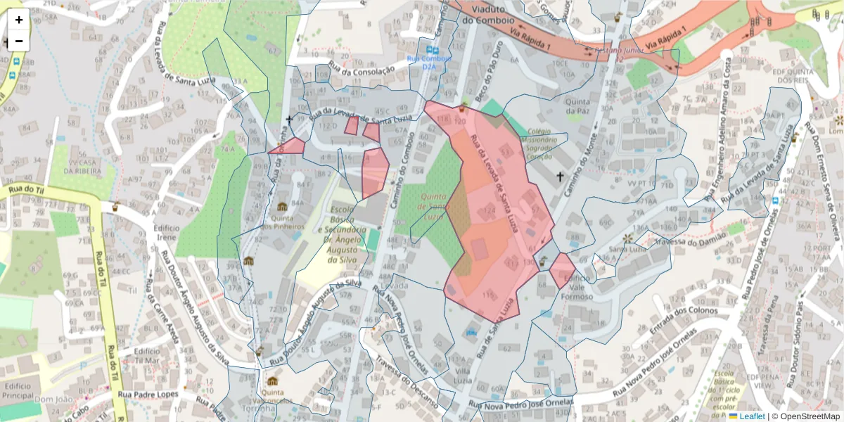 Mapa detalhado do código postal 9050-434 com limites, códigos postais vizinhos e agências dos correios