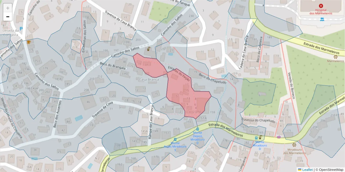 Mapa detalhado do código postal 9050-441 com limites, códigos postais vizinhos e agências dos correios