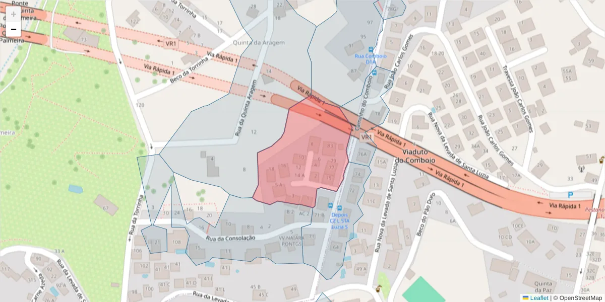 Mapa detalhado do código postal 9050-454 com limites, códigos postais vizinhos e agências dos correios