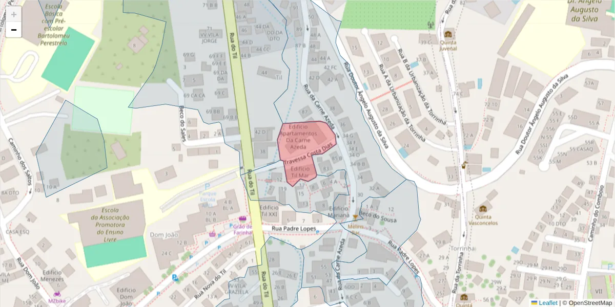 Mapa detalhado do código postal 9050-456 com limites, códigos postais vizinhos e agências dos correios