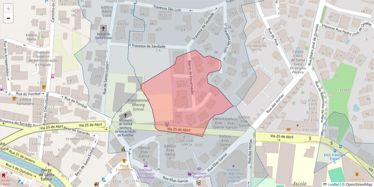 Mapa detalhado do código postal 9050-457 com limites, códigos postais vizinhos e agências dos correios
