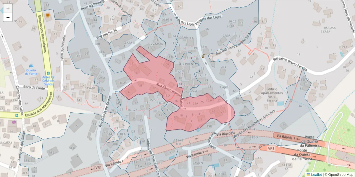 Mapa detalhado do código postal 9050-459 com limites, códigos postais vizinhos e agências dos correios