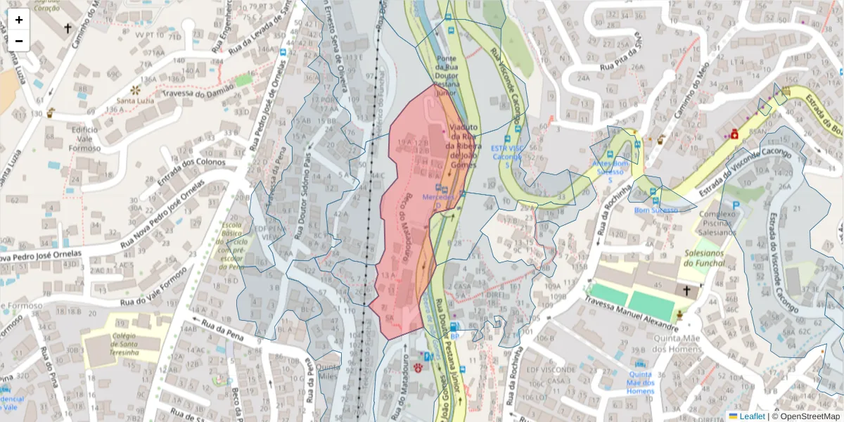 Mapa detalhado do código postal 9050-460 com limites, códigos postais vizinhos e agências dos correios