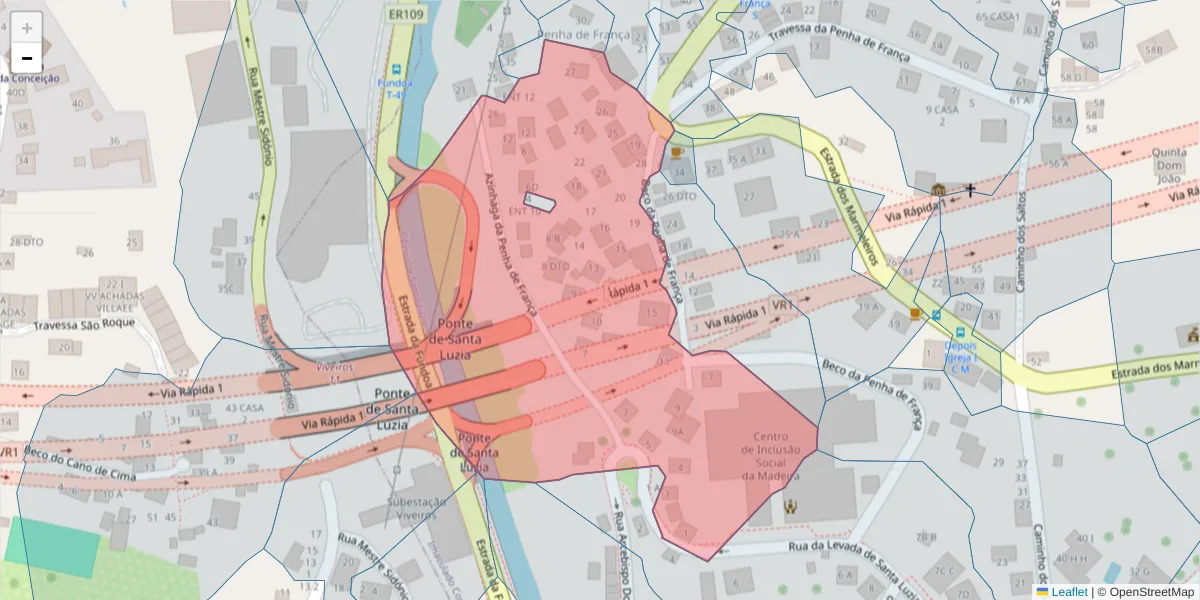 Mapa detalhado do código postal 9050-462 com limites, códigos postais vizinhos e agências dos correios
