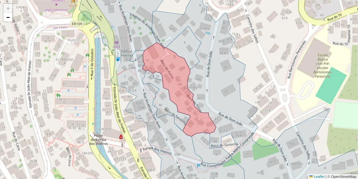 Mapa detalhado do código postal 9050-477 com limites, códigos postais vizinhos e agências dos correios