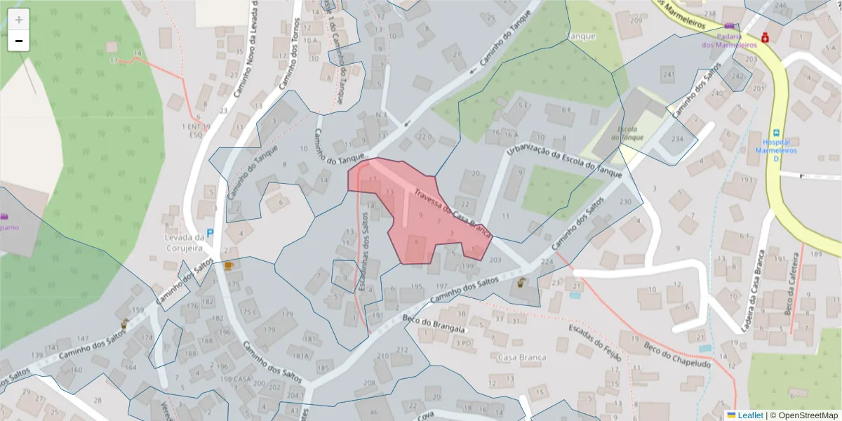Mapa detalhado do código postal 9050-486 com limites, códigos postais vizinhos e agências dos correios