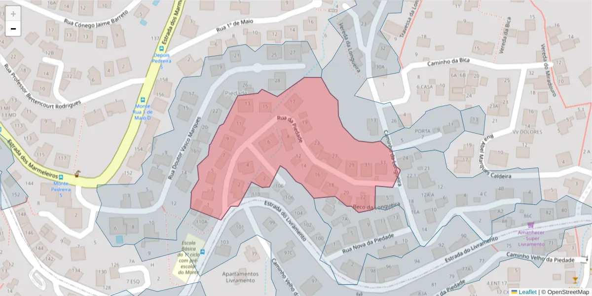 Mapa detalhado do código postal 9050-508 com limites, códigos postais vizinhos e agências dos correios