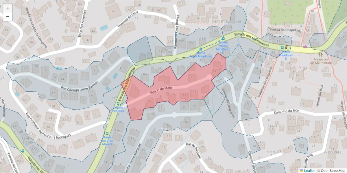 Mapa detalhado do código postal 9050-509 com limites, códigos postais vizinhos e agências dos correios