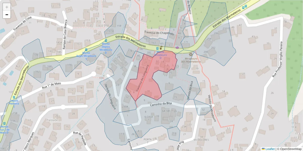 Mapa detalhado do código postal 9050-512 com limites, códigos postais vizinhos e agências dos correios