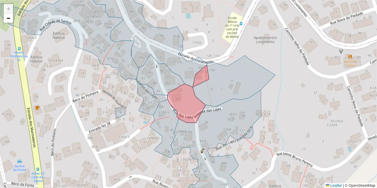 Mapa detalhado do código postal 9050-517 com limites, códigos postais vizinhos e agências dos correios