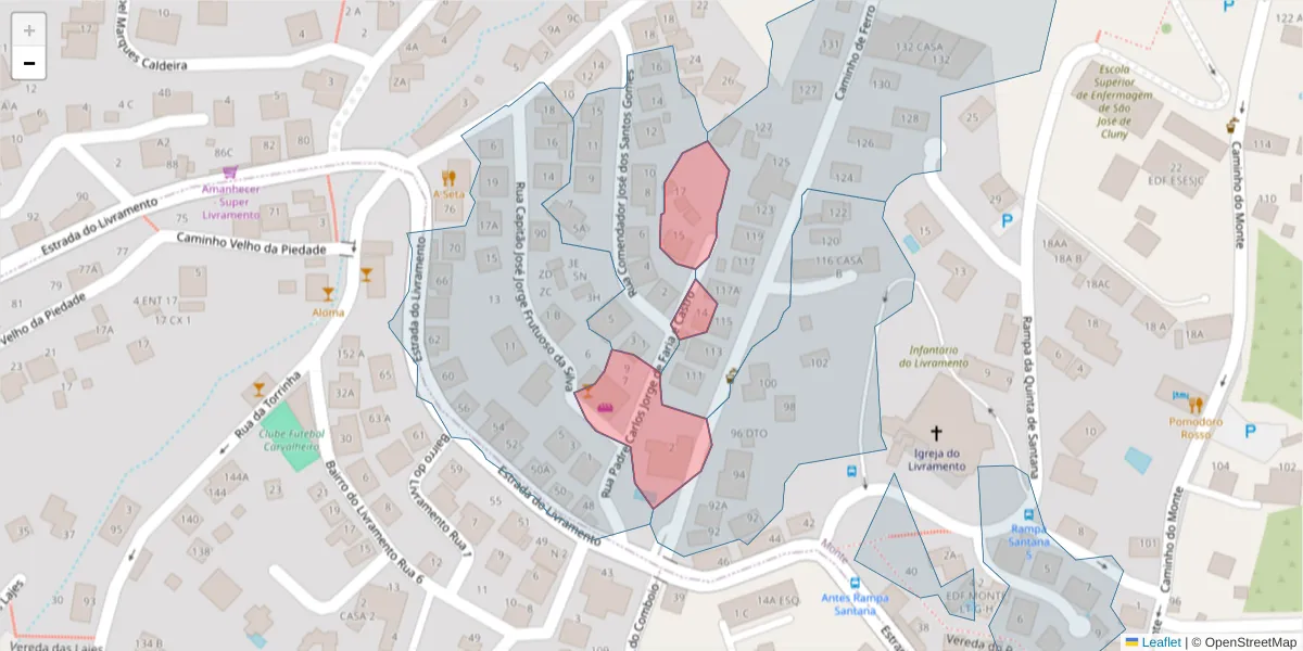 Mapa detalhado do código postal 9050-547 com limites, códigos postais vizinhos e agências dos correios