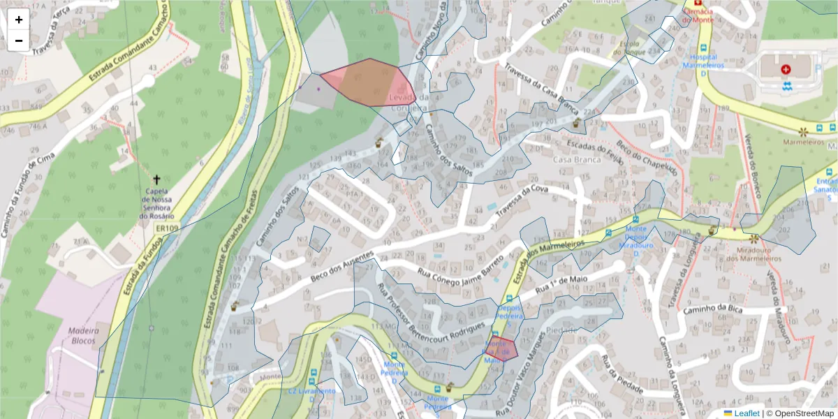 Mapa detalhado do código postal 9050-552 com limites, códigos postais vizinhos e agências dos correios
