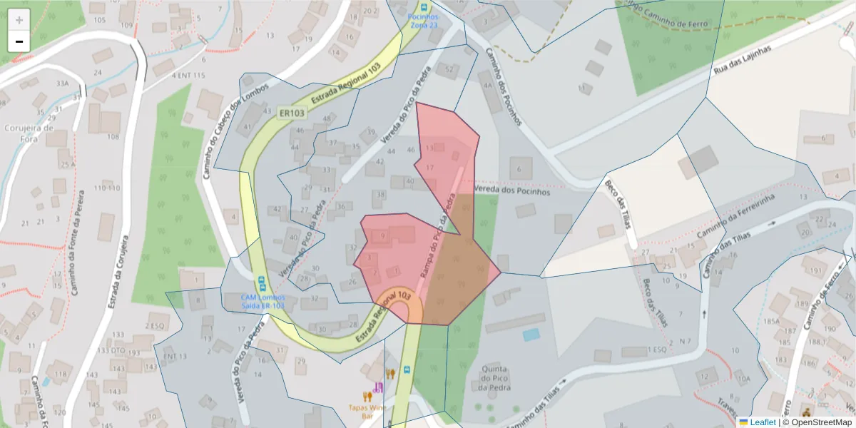 Mapa detalhado do código postal 9050-558 com limites, códigos postais vizinhos e agências dos correios