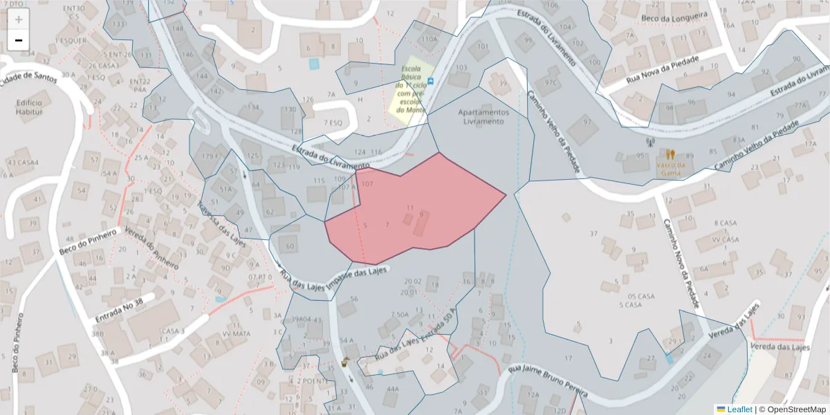 Mapa detalhado do código postal 9050-559 com limites, códigos postais vizinhos e agências dos correios
